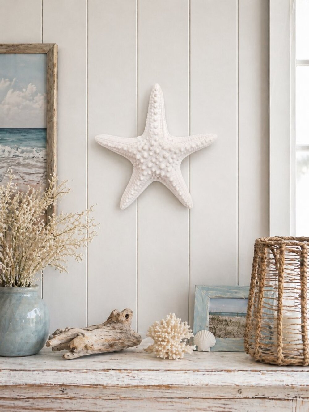 Coastal White Starfish Wall Decor